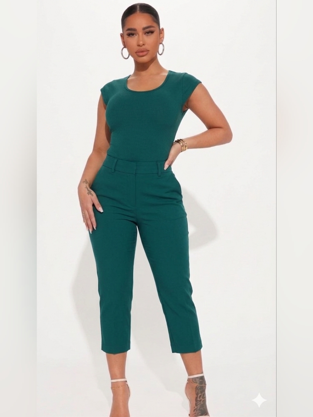 cleo Teal Cropped Tailored Ankle Pants